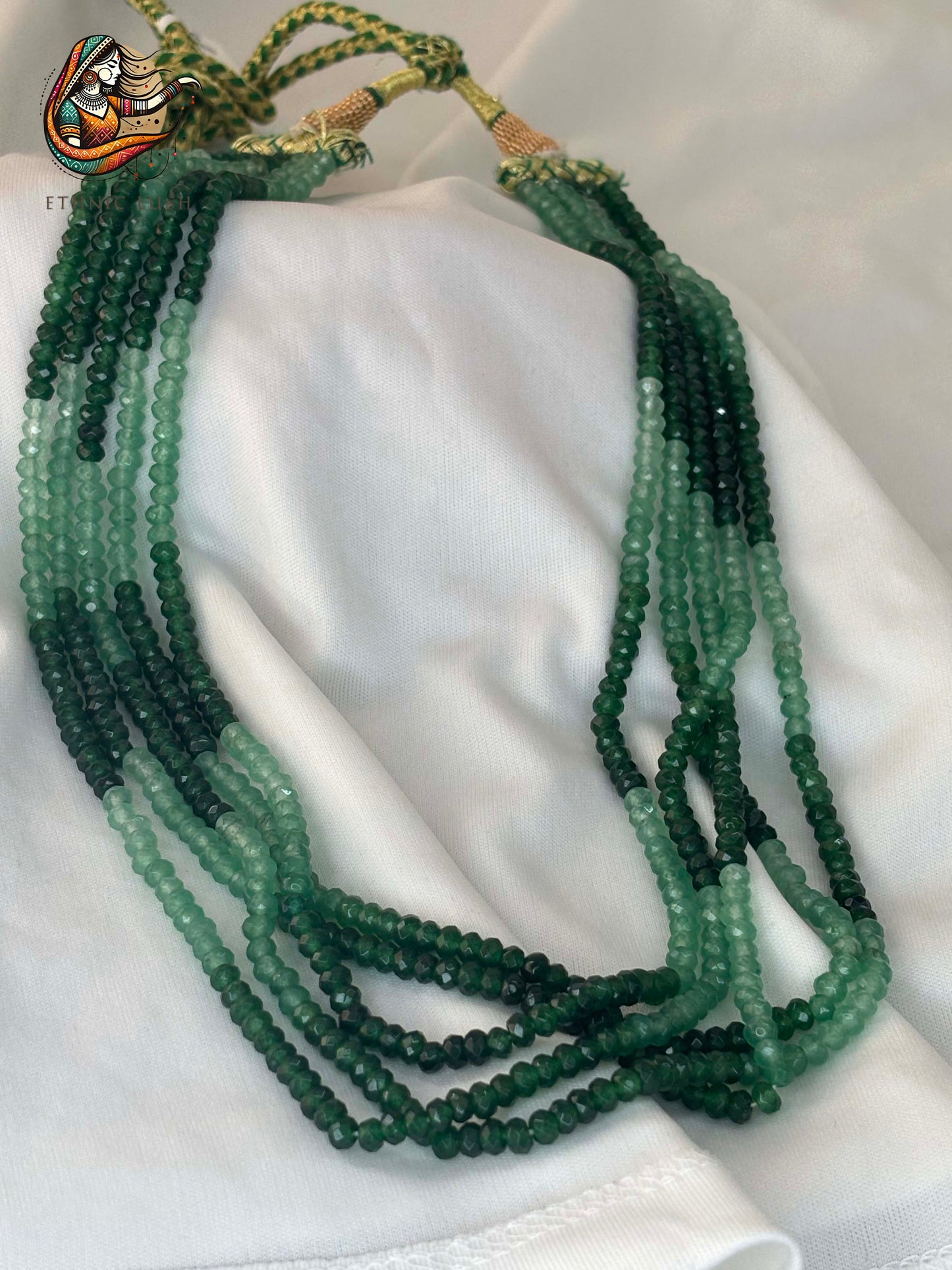 Multi-Strand Green Gradient Bead Necklace