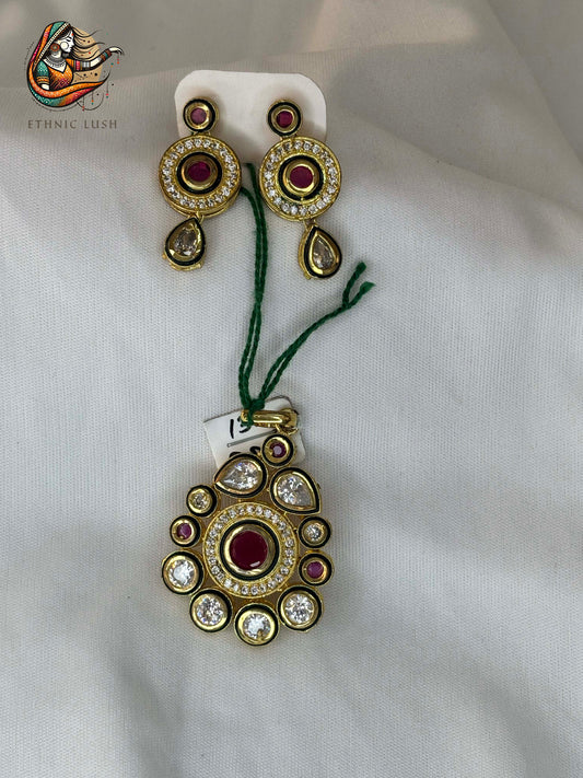 Ruby and Kundan Pendant with Earrings Set