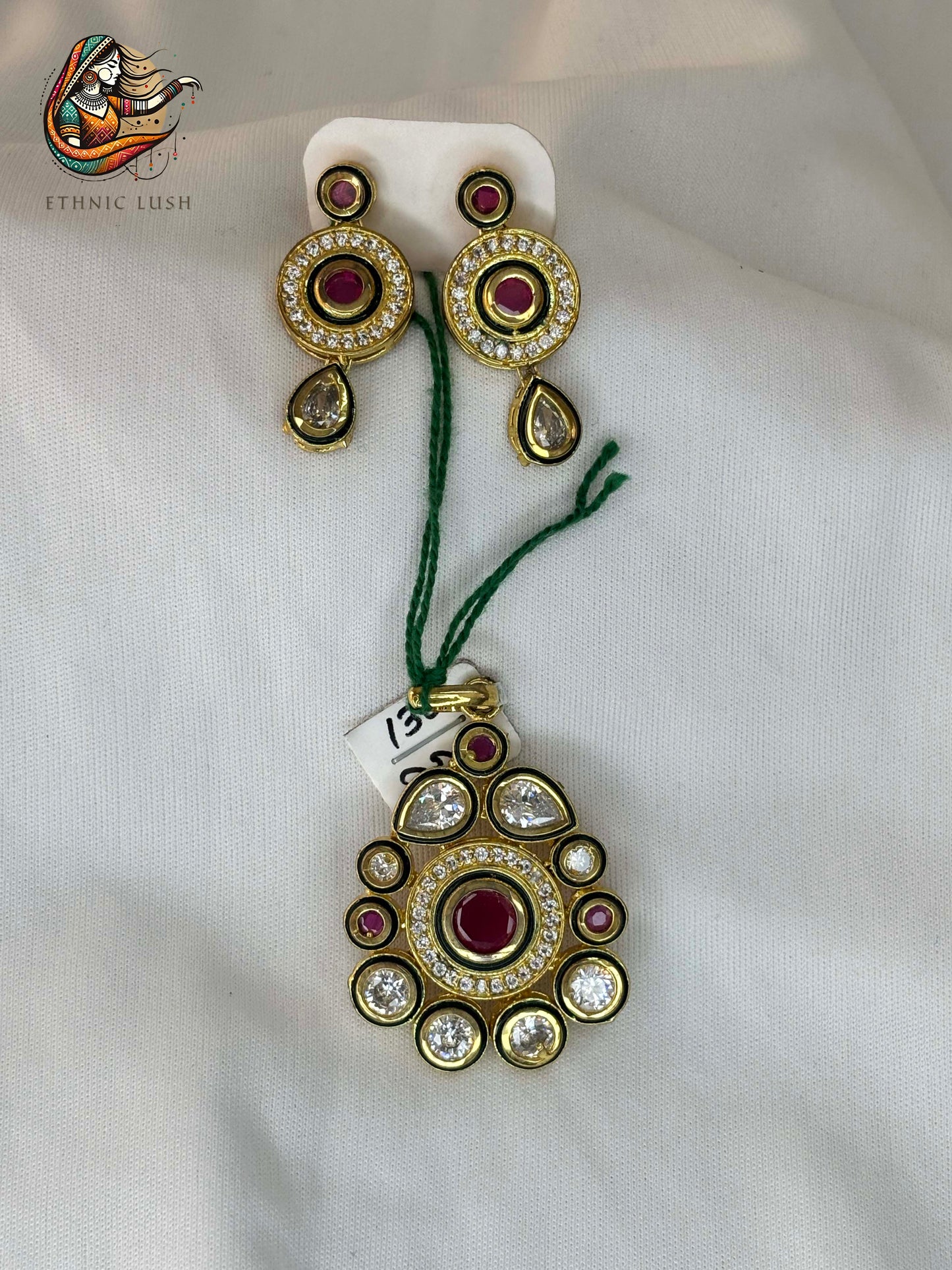 Ruby and Kundan Pendant with Earrings Set