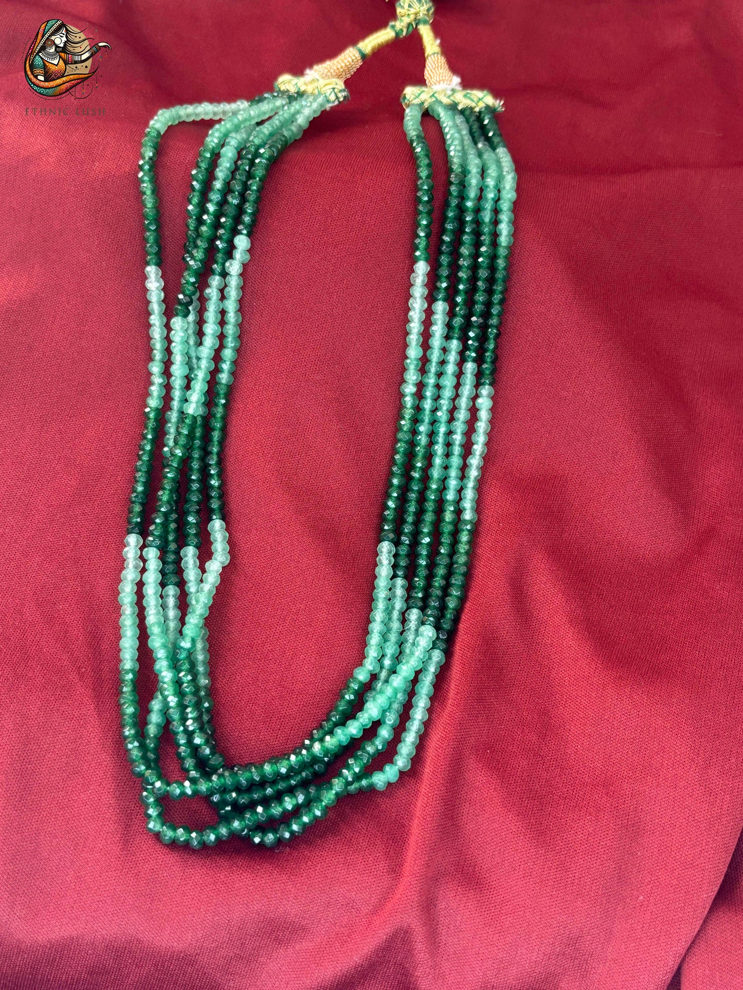 Multi-Strand Green Gradient Bead Necklace