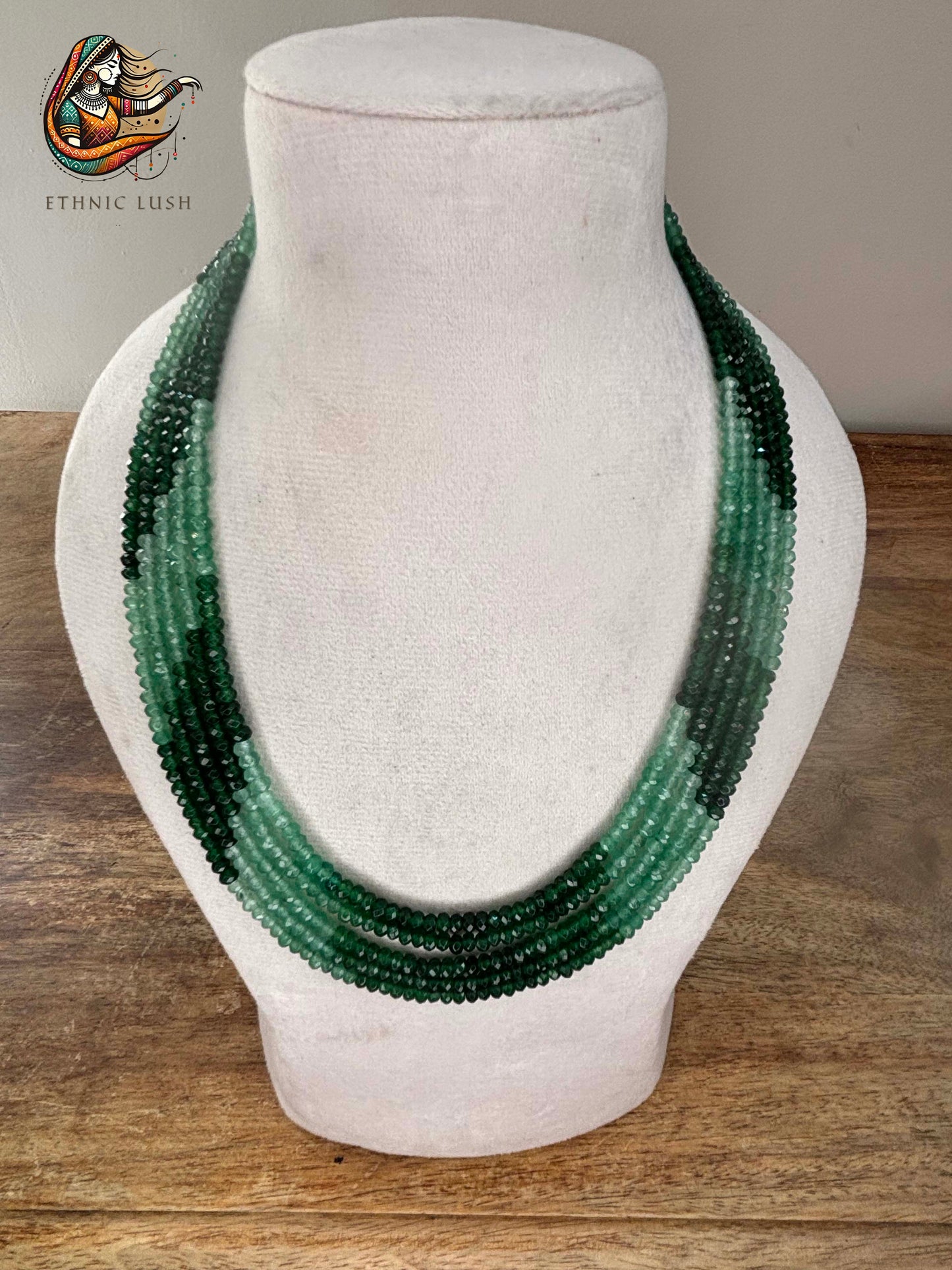 Multi-Strand Green Gradient Bead Necklace