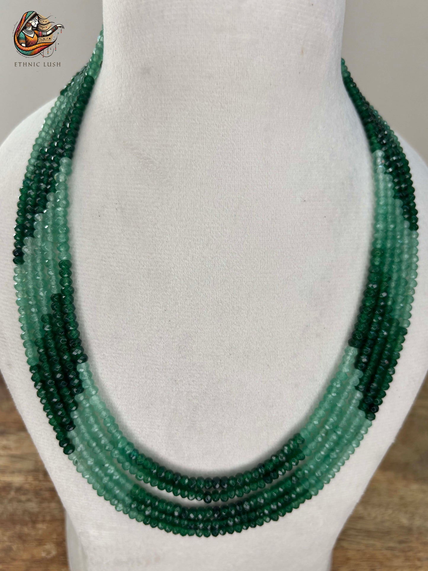 Multi-Strand Green Gradient Bead Necklace