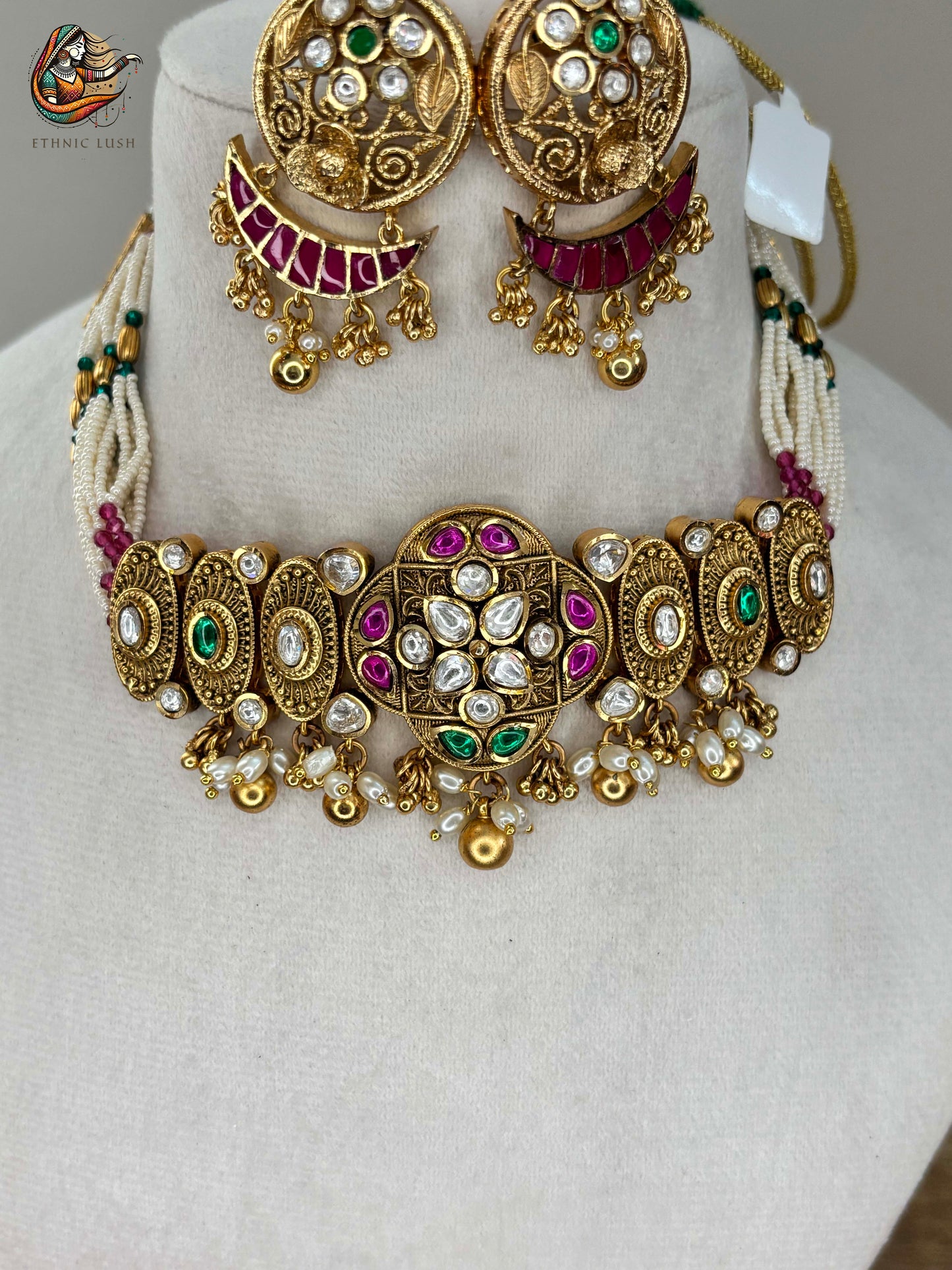 Traditional kundan ruby Choker and Earrings Set