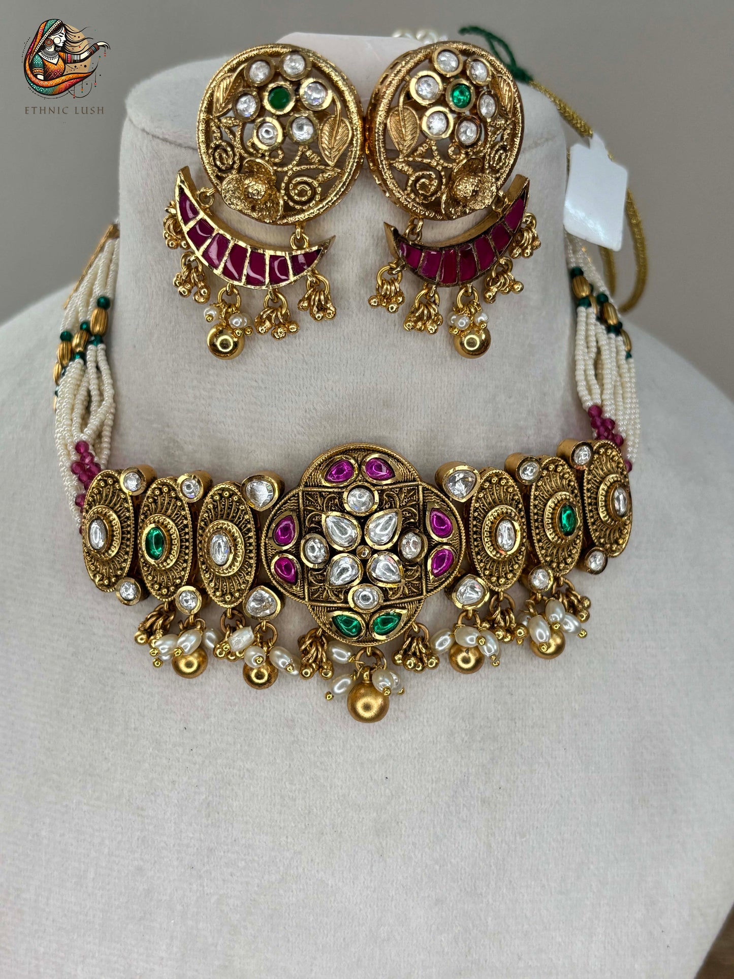 Traditional kundan ruby Choker and Earrings Set