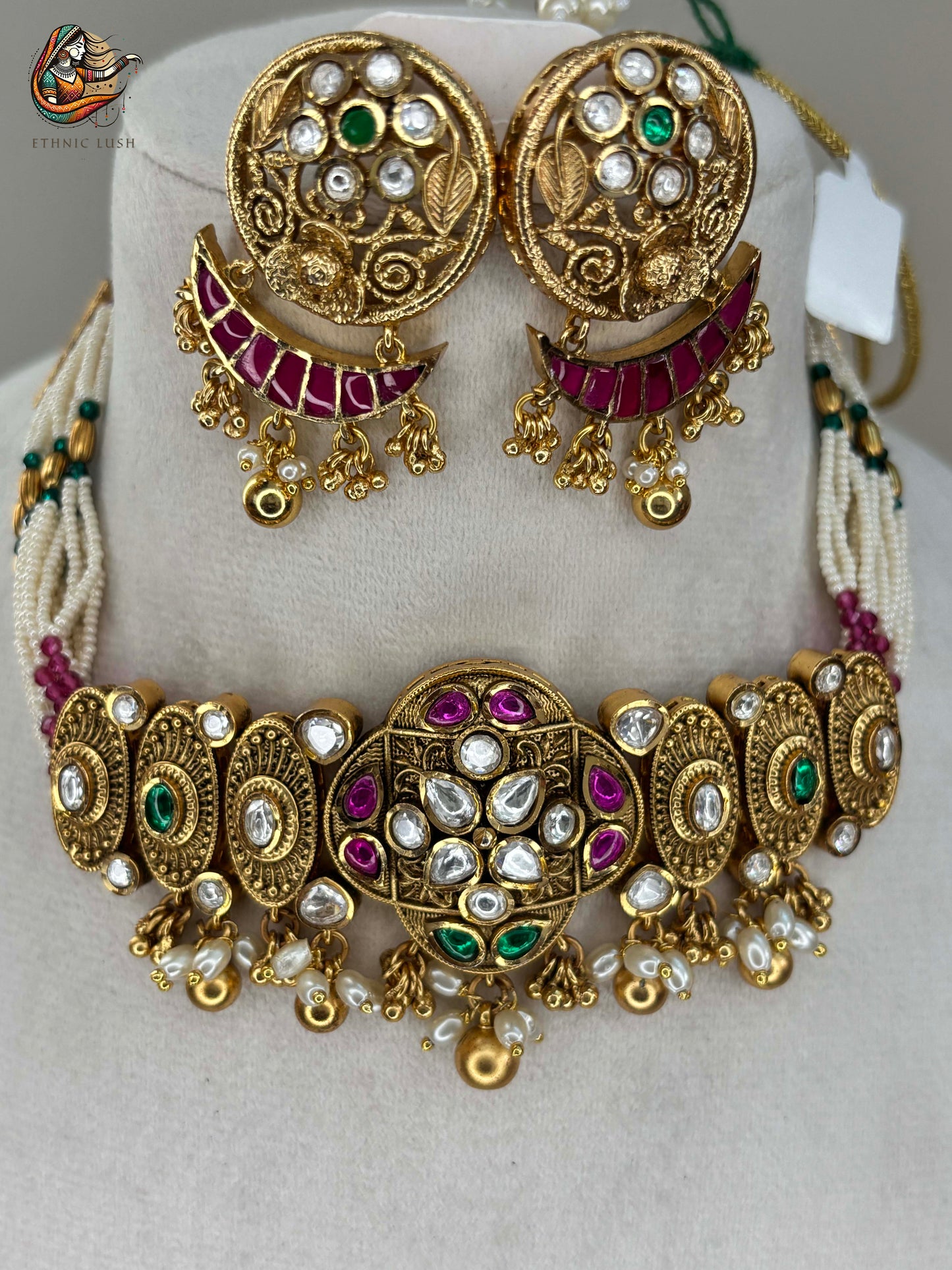 Traditional kundan ruby Choker and Earrings Set