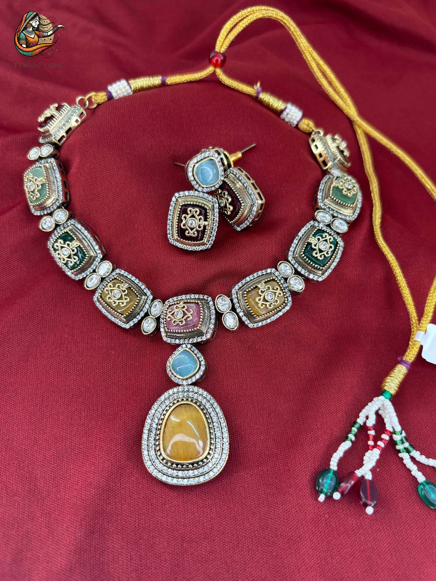 Vintage-Inspired Meenakari Enamel Necklace Set