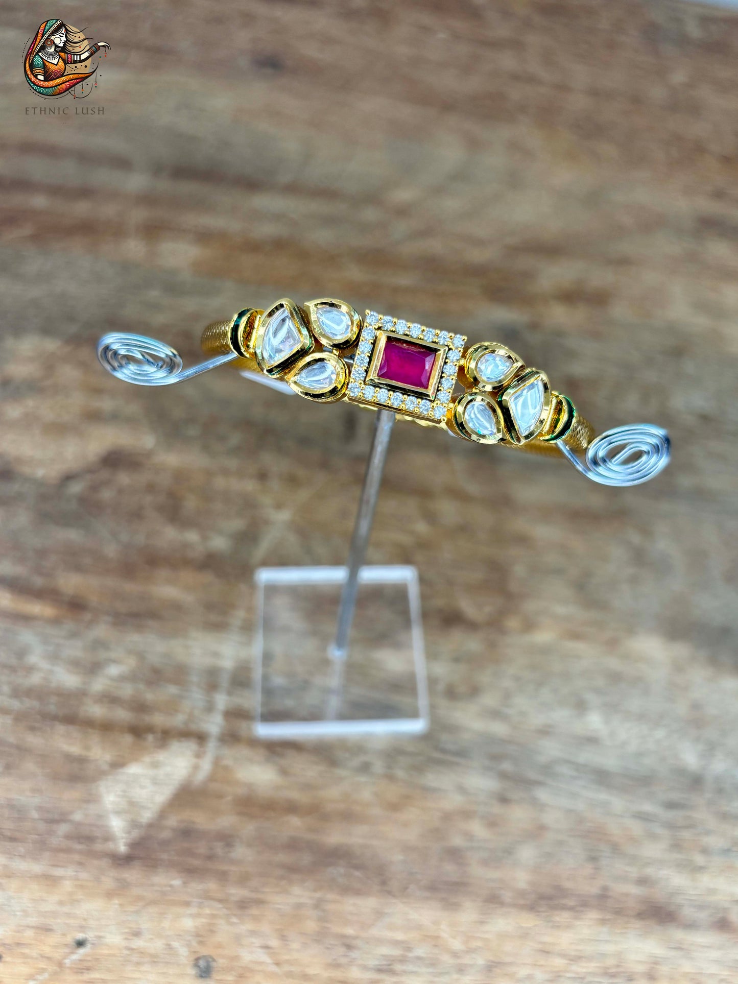 Kundan Bangle Bracelet with Ruby Center