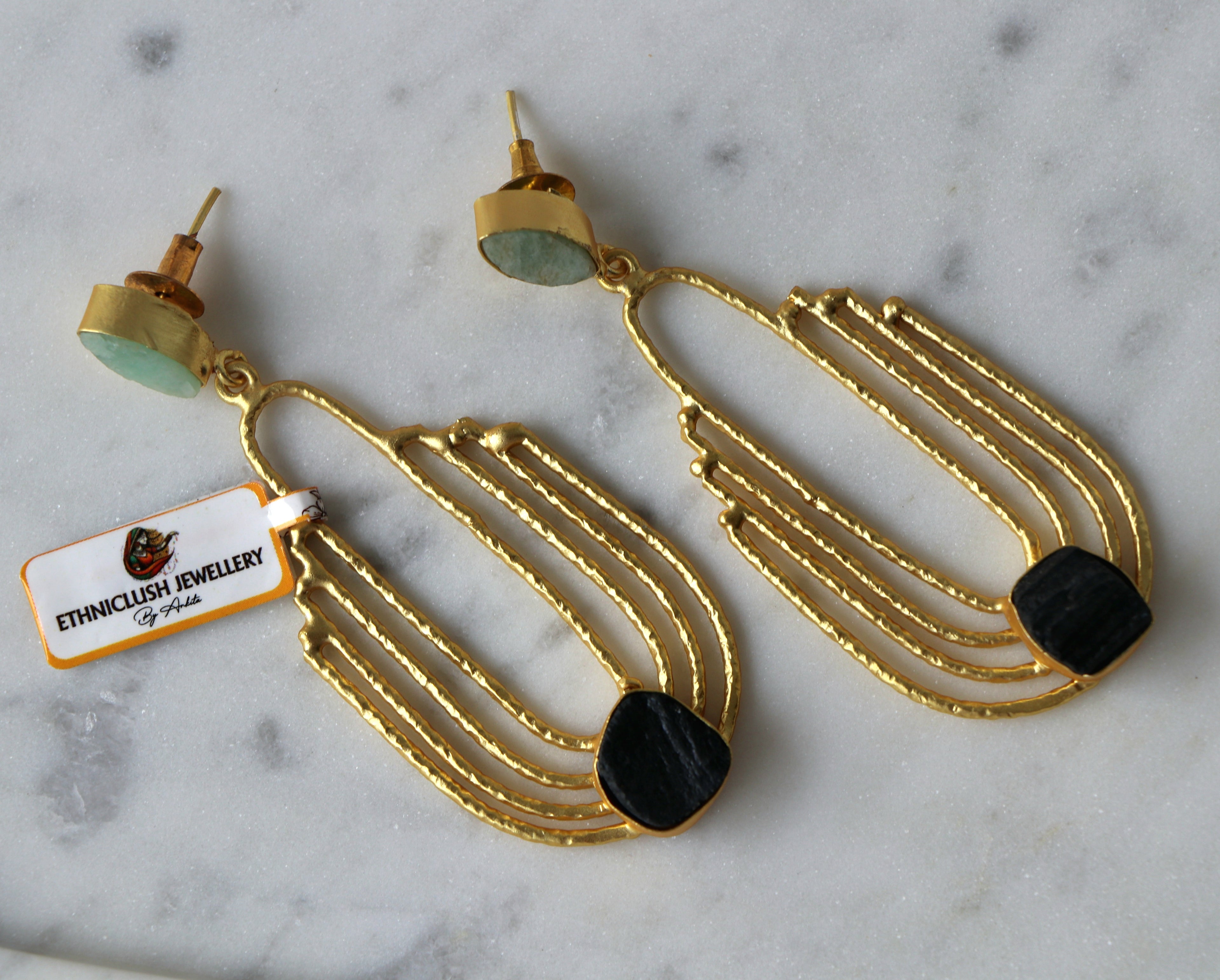Jade Onyx Geometric Earrings