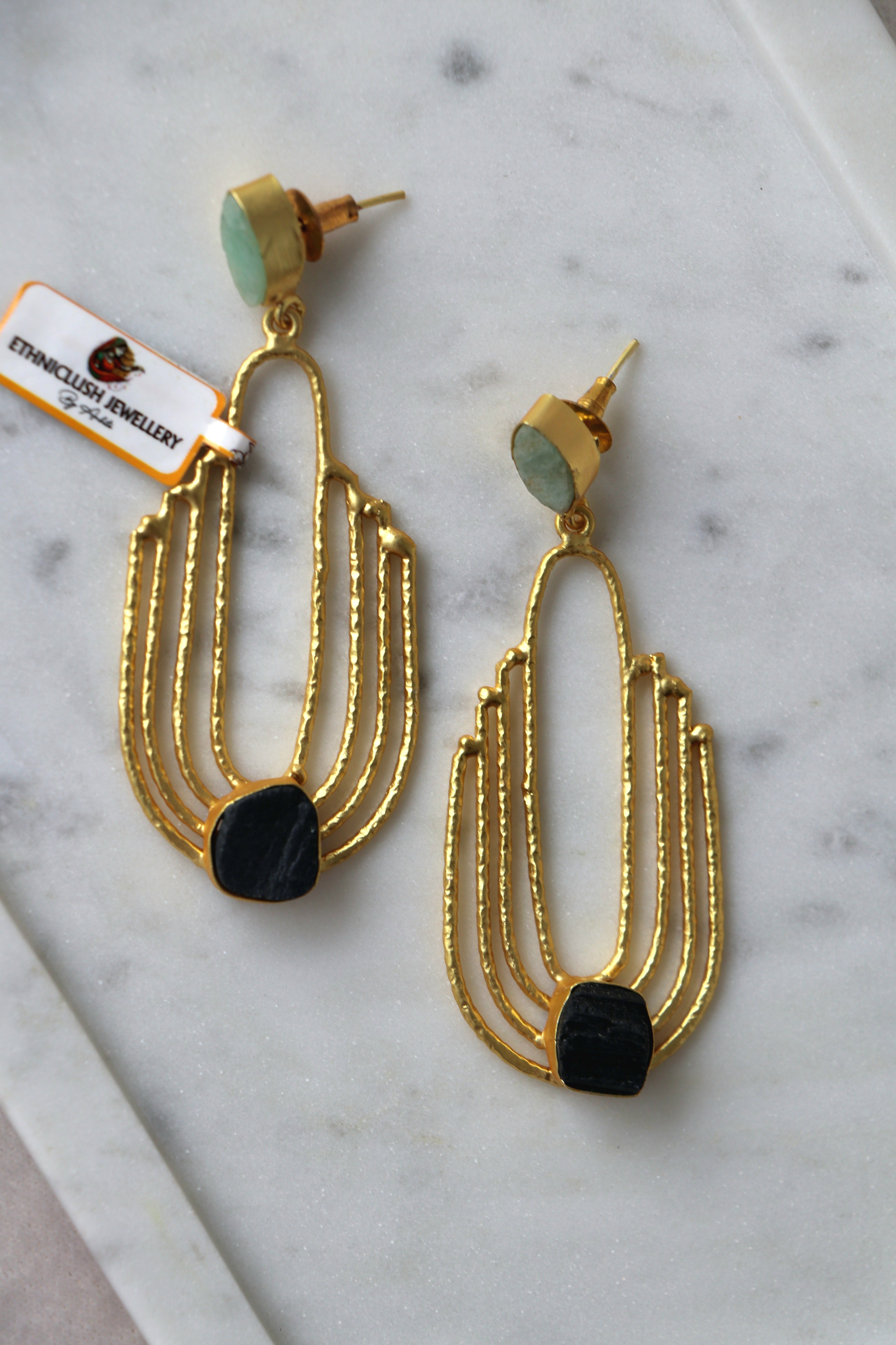 Jade Onyx Geometric Earrings