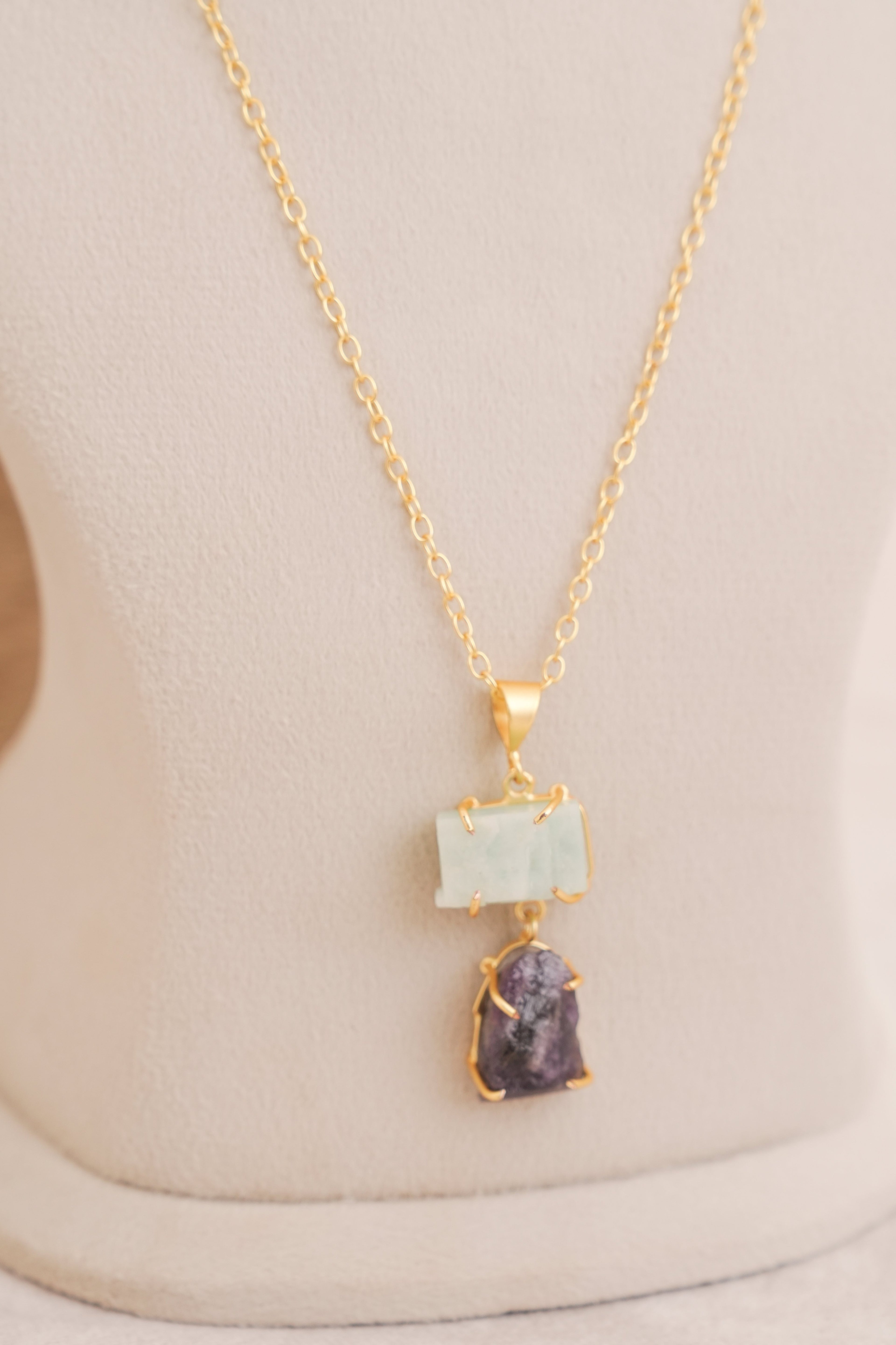 Minimalist Natural Stone Duo Pendant