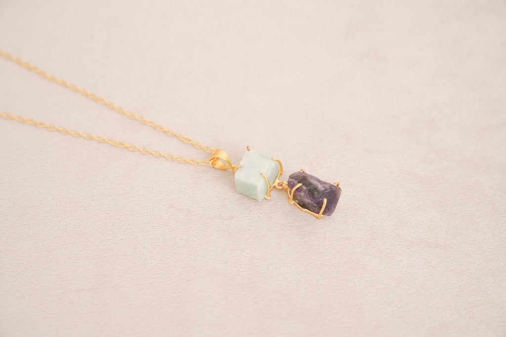 Minimalist Natural Stone Duo Pendant