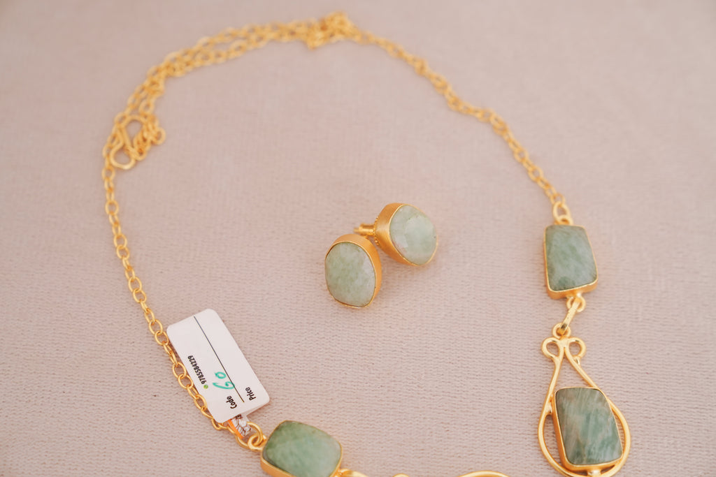 Natural Gemstone Statement Necklace & Stud Set