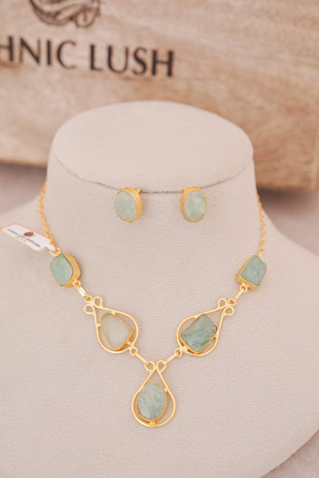 Natural Gemstone Statement Necklace & Stud Set