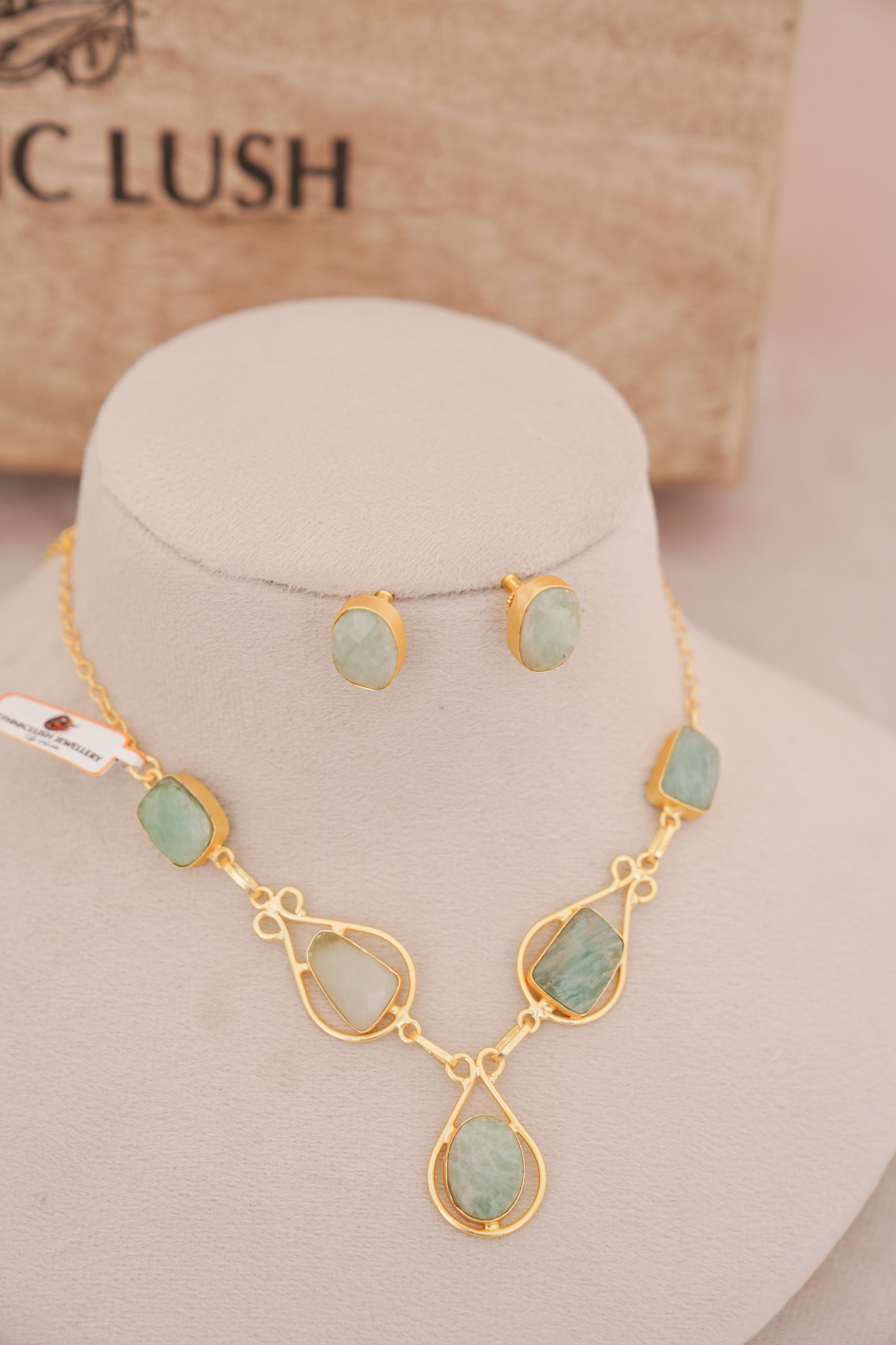 Natural Gemstone Statement Necklace & Stud Set