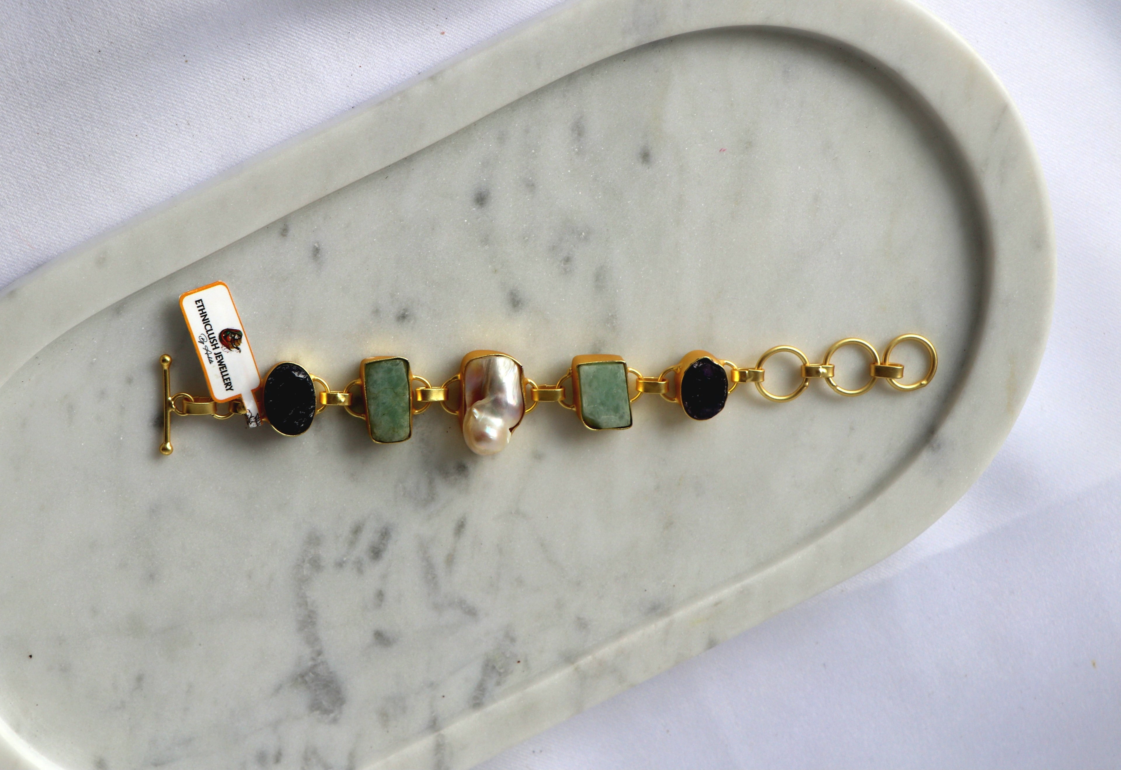 Gemstone Baroque Pearl Cascade Bracelet