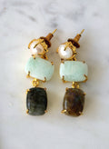 Amazonite Labrodrite Pearl Cascade Earrings