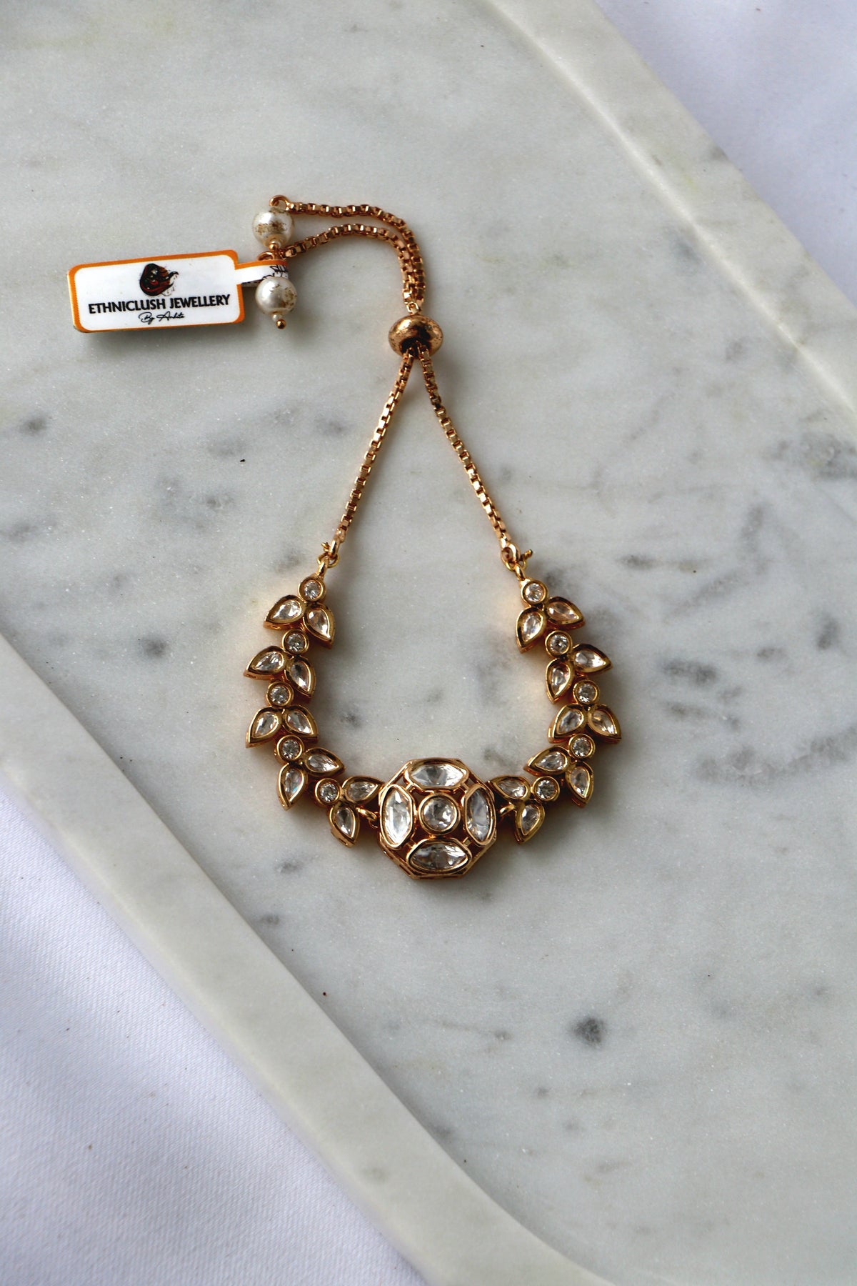 Kundan Leaf Cascade Adjustable Bracelet