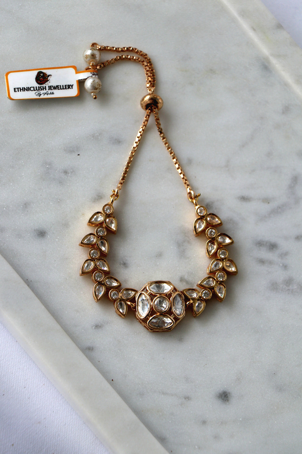 Kundan Leaf Cascade Adjustable Bracelet