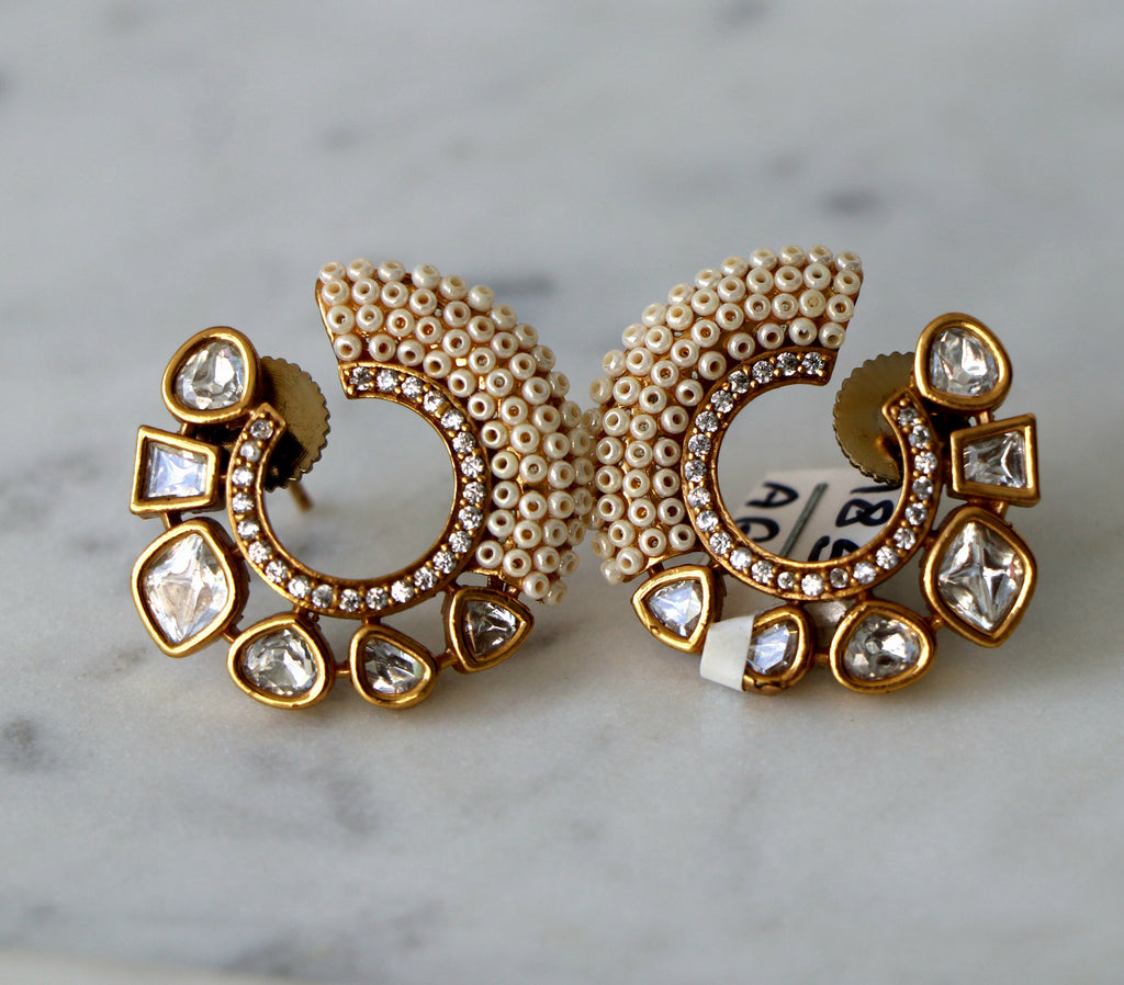 Kundan Pearl Statement Earrings