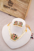 Kundan Square Gemstone Earring  Necklace Set