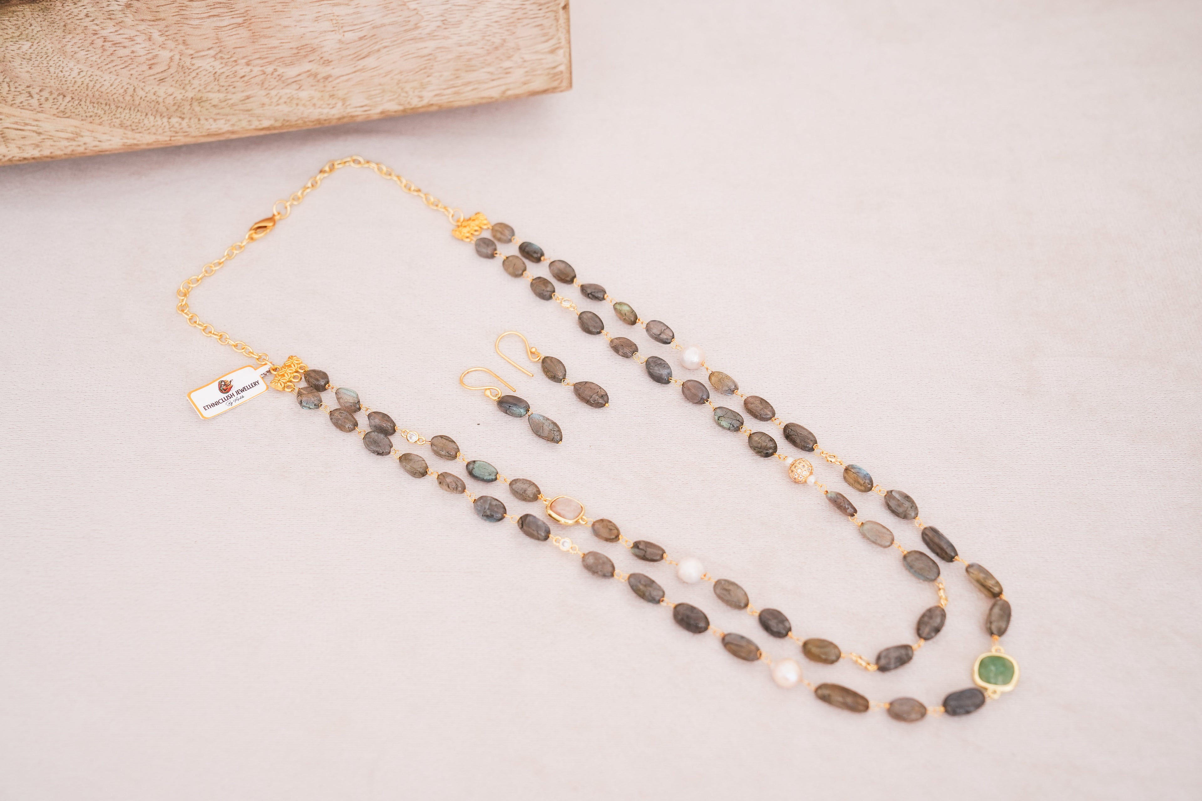 Labradorite & Freeshwater Pearls Double Layer Necklace Set