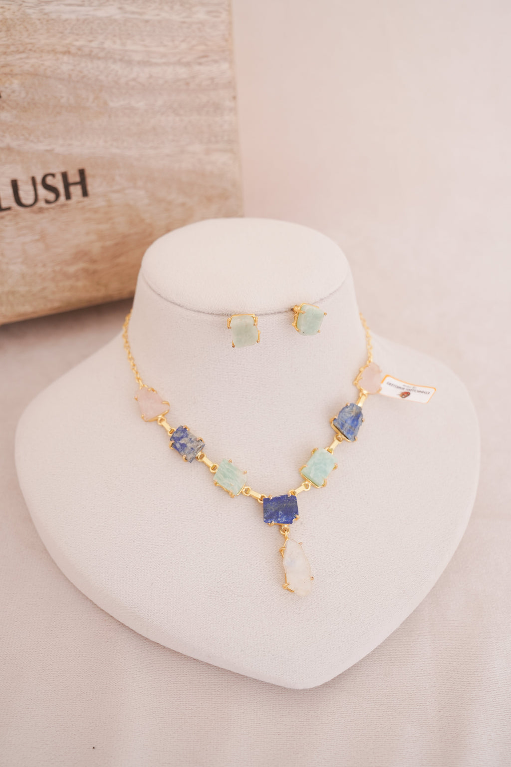 Lapis  Aquamarine Natural Gemstone Statement Necklace Set
