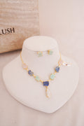 Lapis  Aquamarine Natural Gemstone Statement Necklace Set