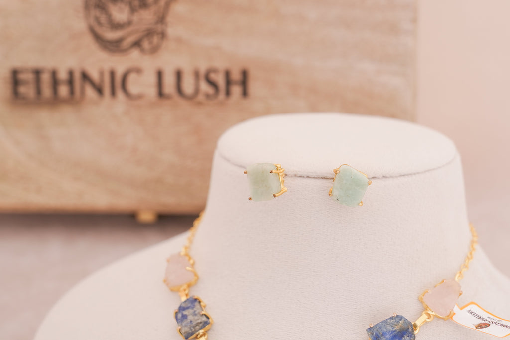 Lapis  Aquamarine Natural Gemstone Statement Necklace Set