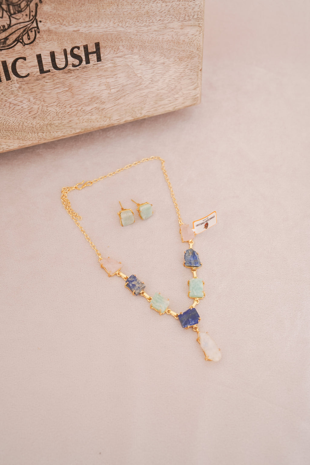 Lapis  Aquamarine Natural Gemstone Statement Necklace Set