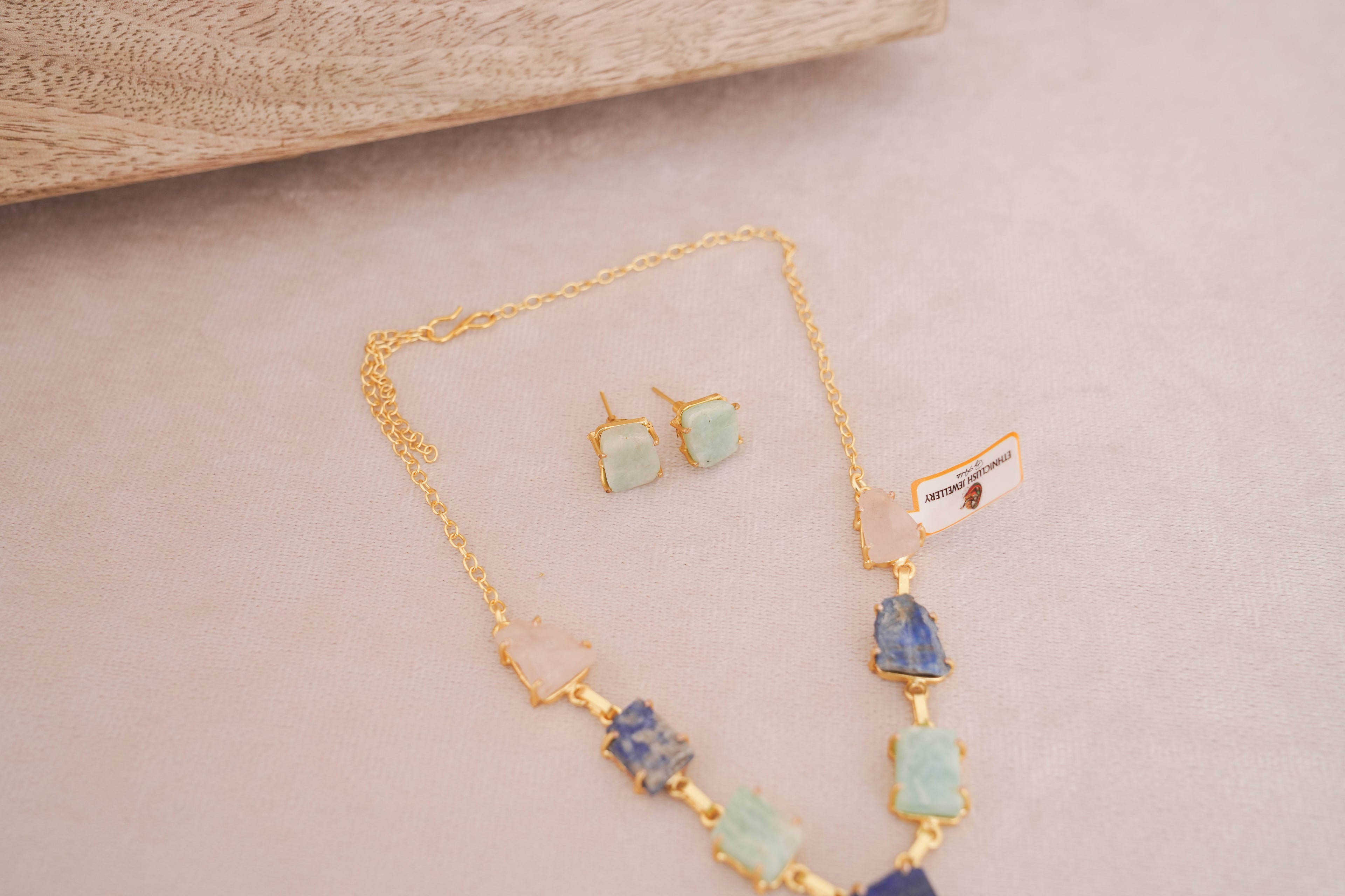 Lapis  Aquamarine Natural Gemstone Statement Necklace Set