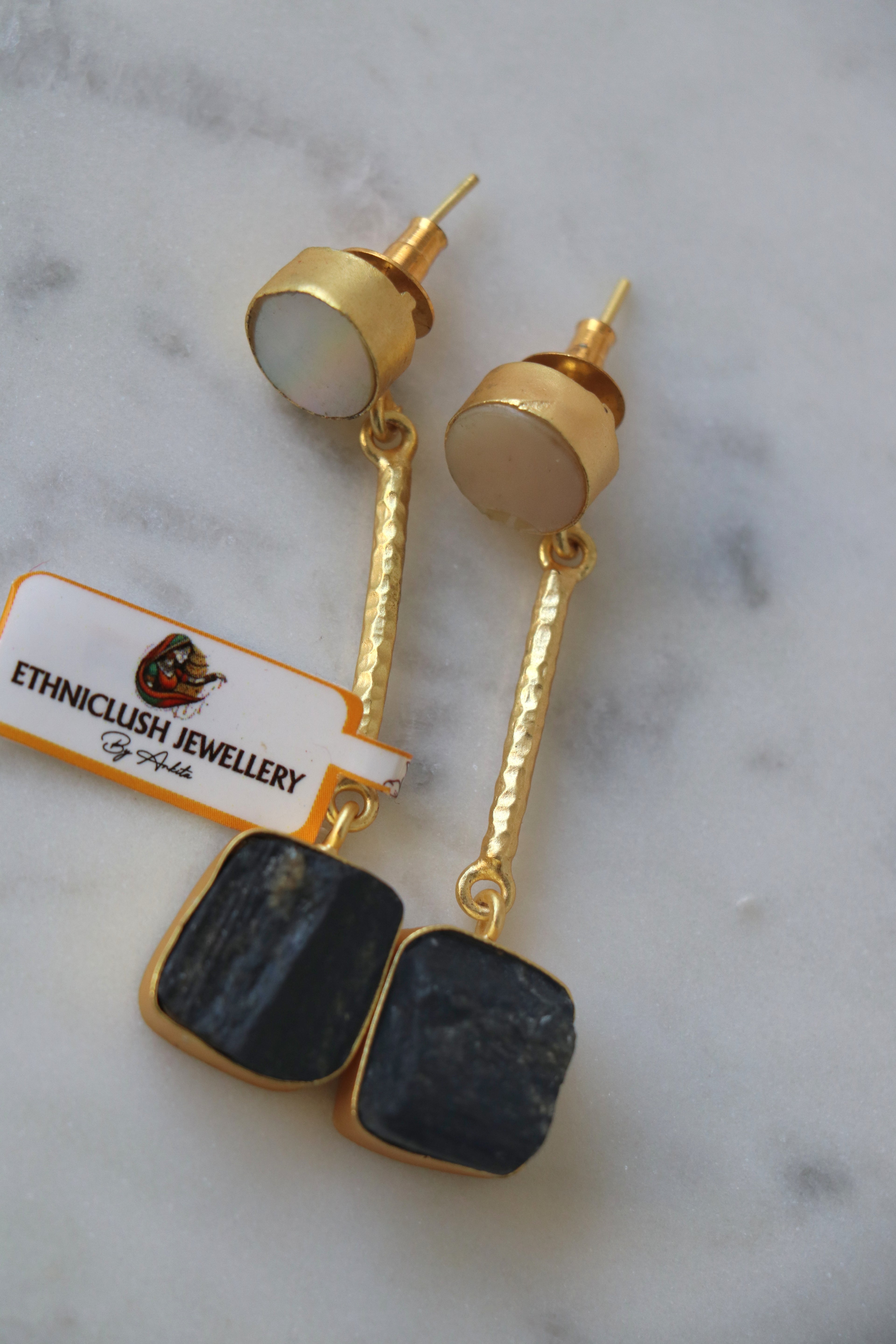 Moonlight Drop Raw Tourmaline Earrings