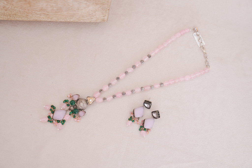 Artisan Silver Polish Blush Gemstone Necklace Set