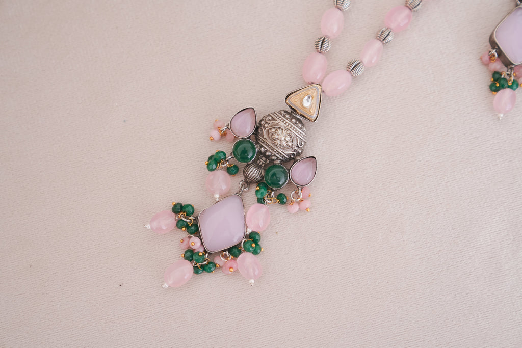 Artisan Silver Polish Blush Gemstone Necklace Set