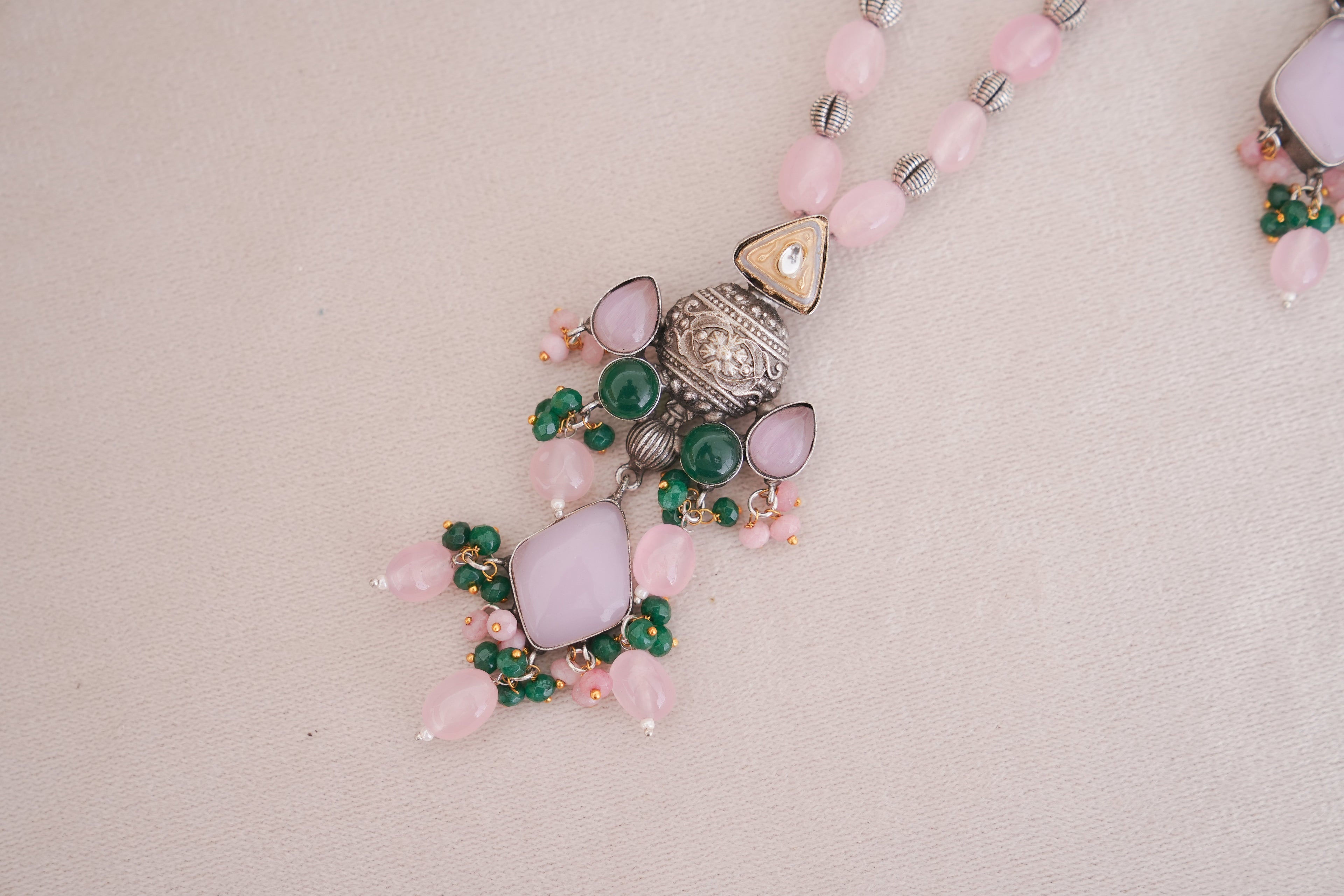 Artisan Silver Polish Blush Gemstone Necklace Set