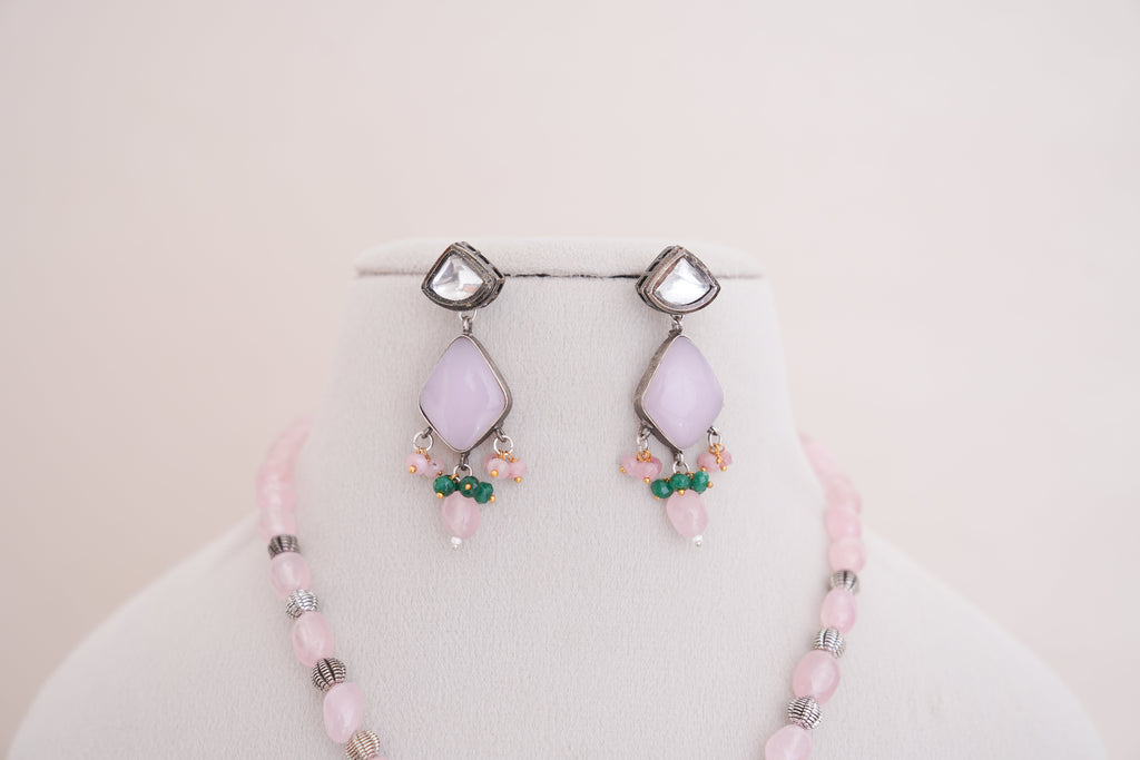 Artisan Silver Polish Blush Gemstone Necklace Set