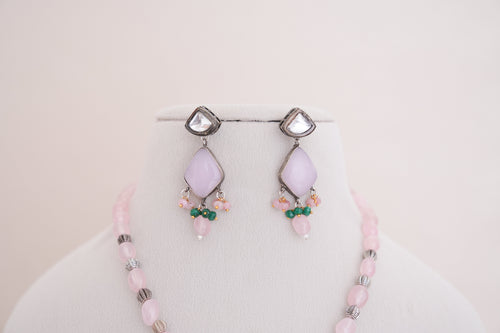 Artisan Silver Polish Blush Gemstone Necklace Set