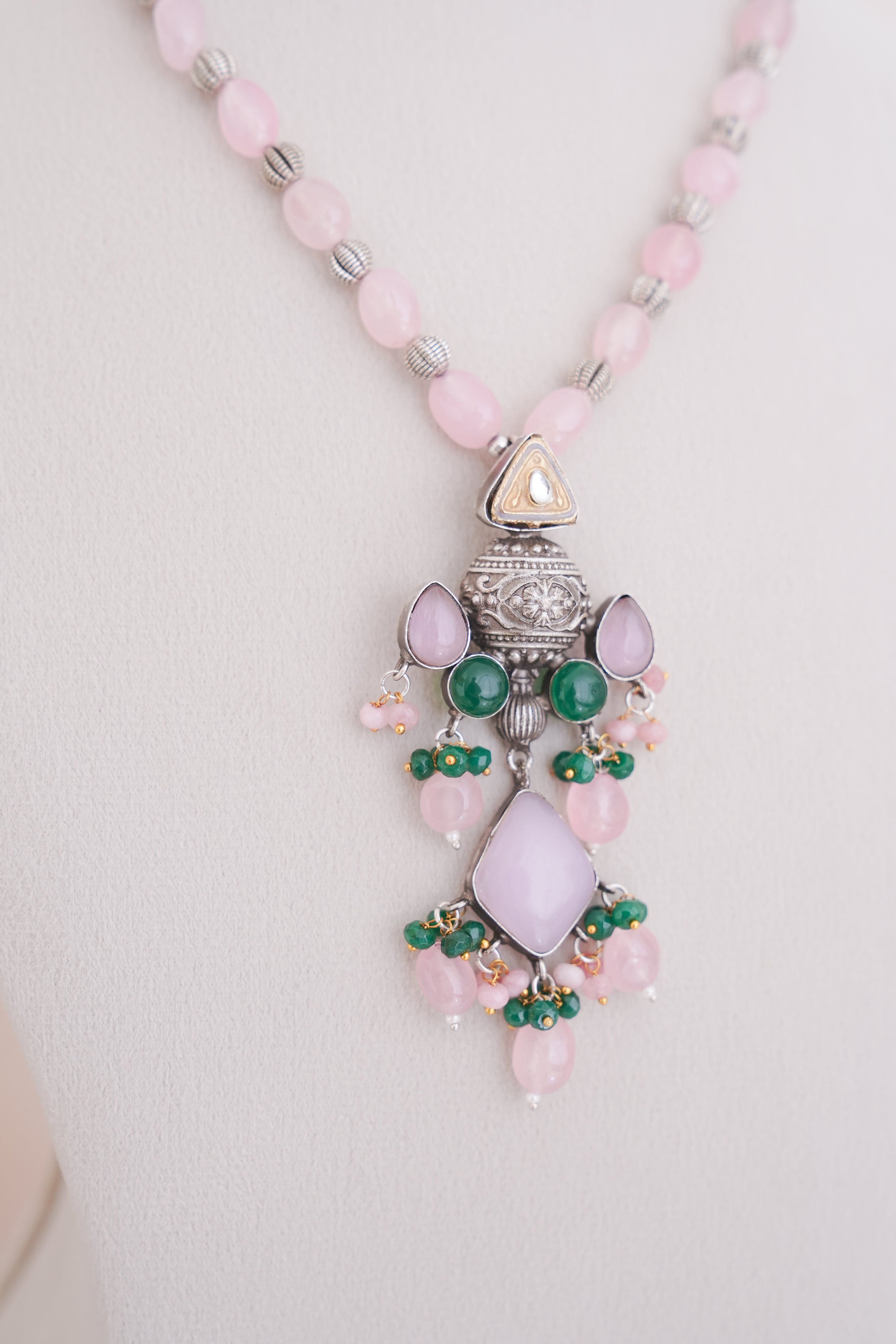 Artisan Silver Polish Blush Gemstone Necklace Set