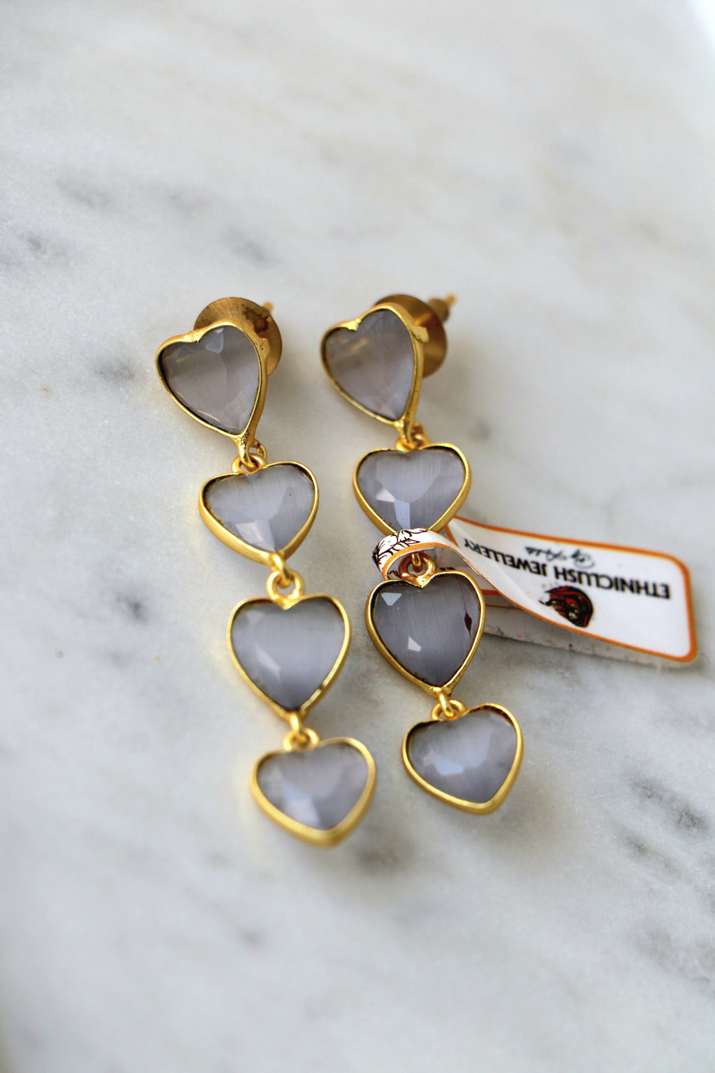 Lavender Heart Cascade Earrings