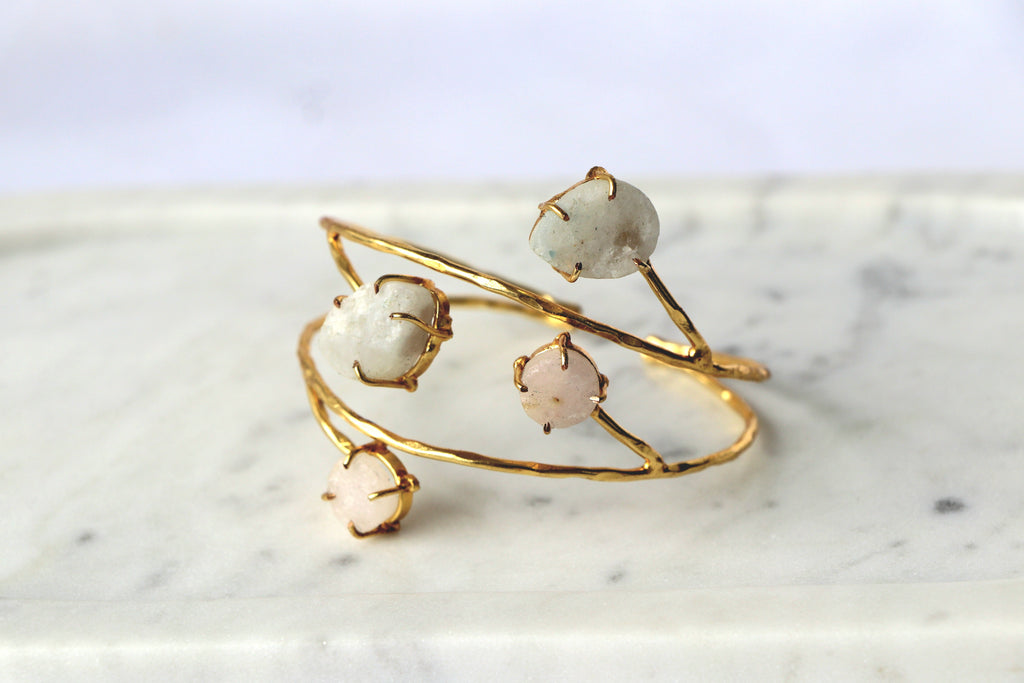 Lily Bloom Raw Gemstone Open Cuff Bracelet