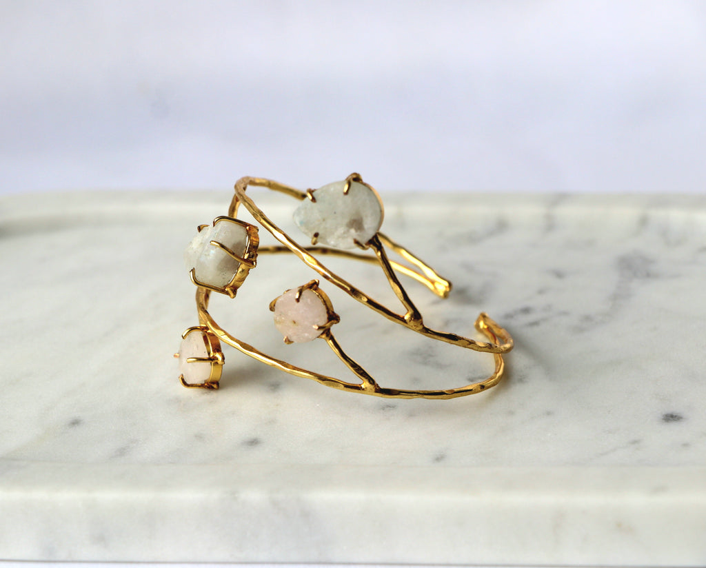 Lily Bloom Raw Gemstone Open Cuff Bracelet