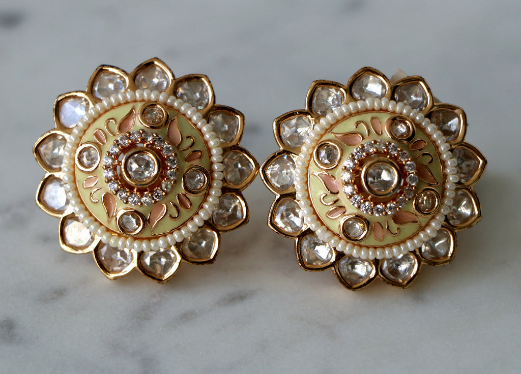 Lotus Meenakari Kundan Earrings