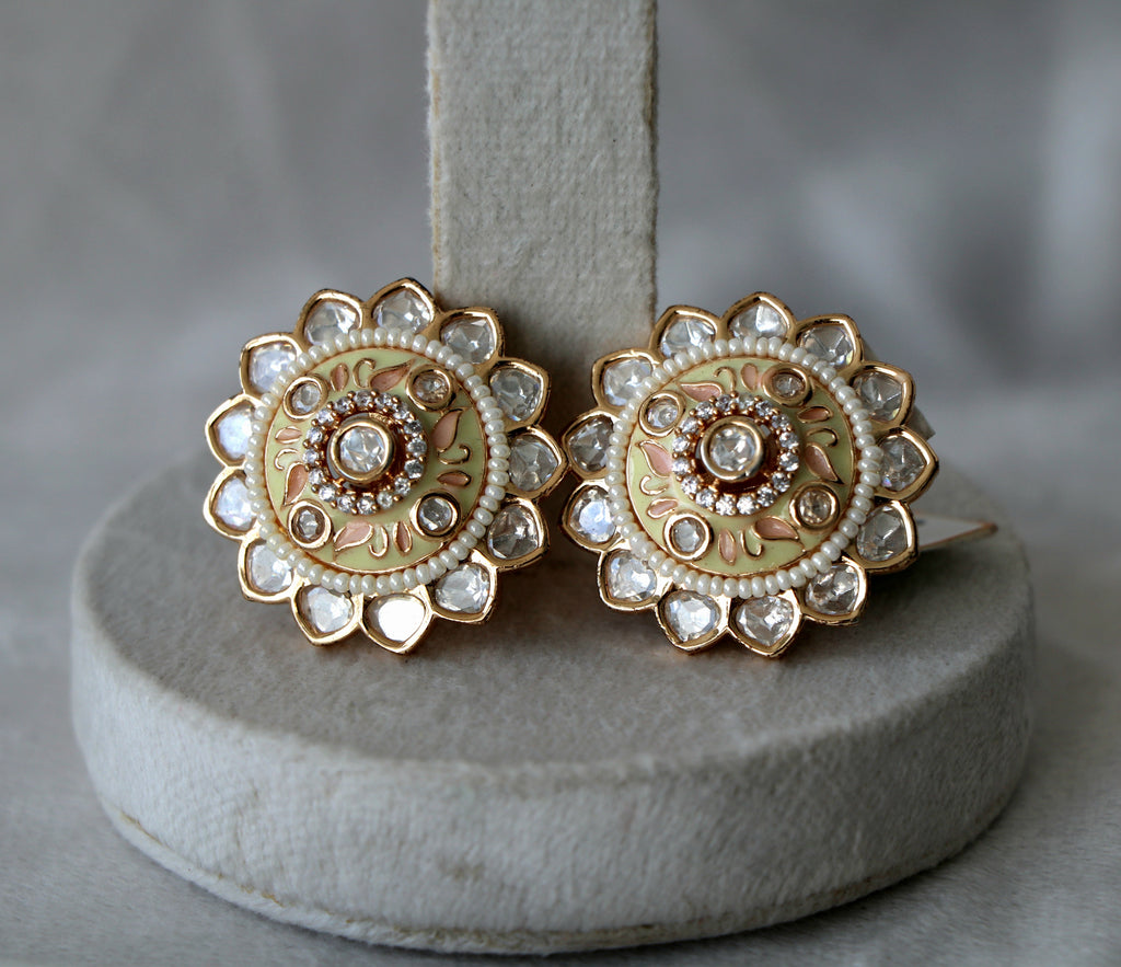 Lotus Meenakari Kundan Earrings