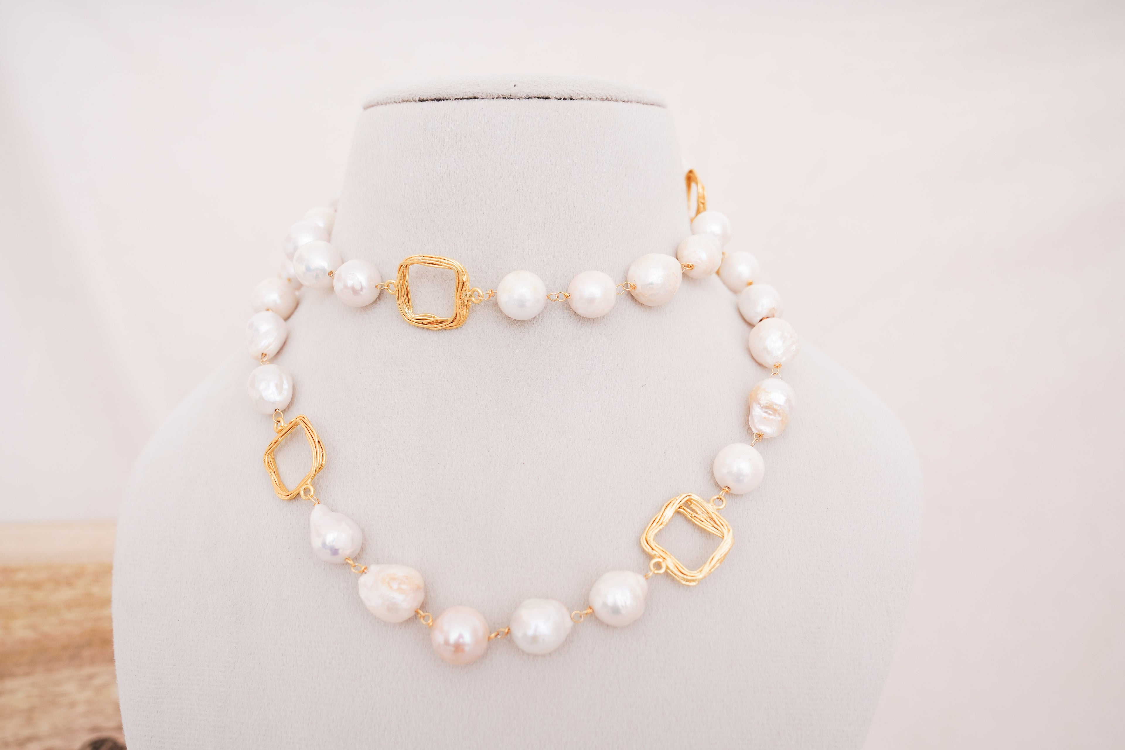 Freshwater Pearl Station Geometry Necklace