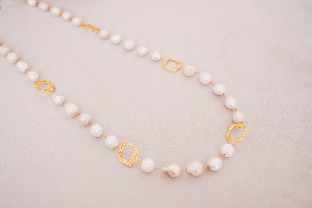Freshwater Pearl Station Geometry Necklace