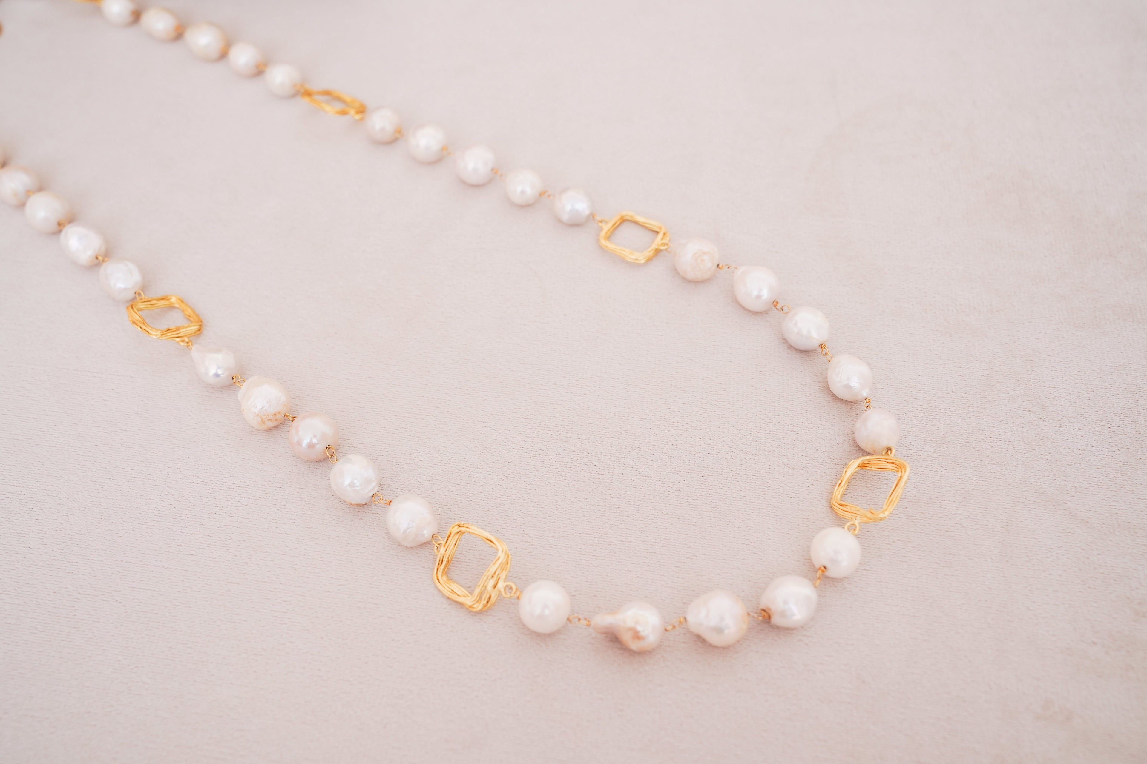 Freshwater Pearl Station Geometry Necklace