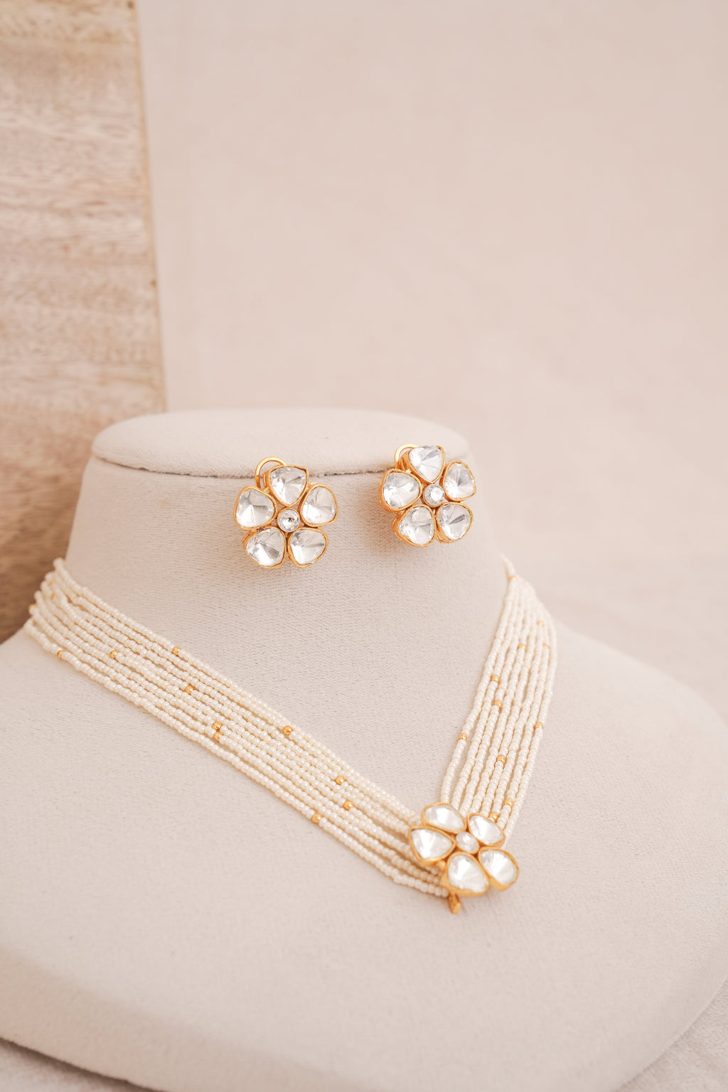 Floral Polki Multi Strand Pearl Necklace Set