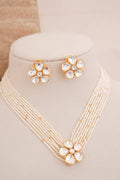 Floral Polki Multi Strand Pearl Necklace Set
