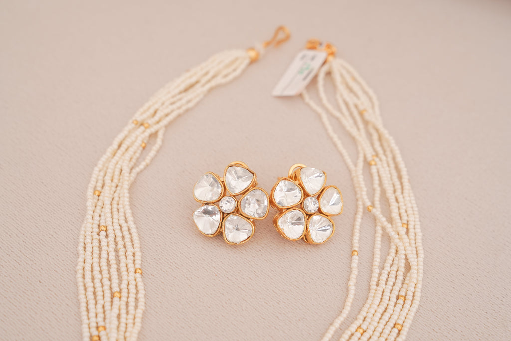 Floral Polki Multi Strand Pearl Necklace Set