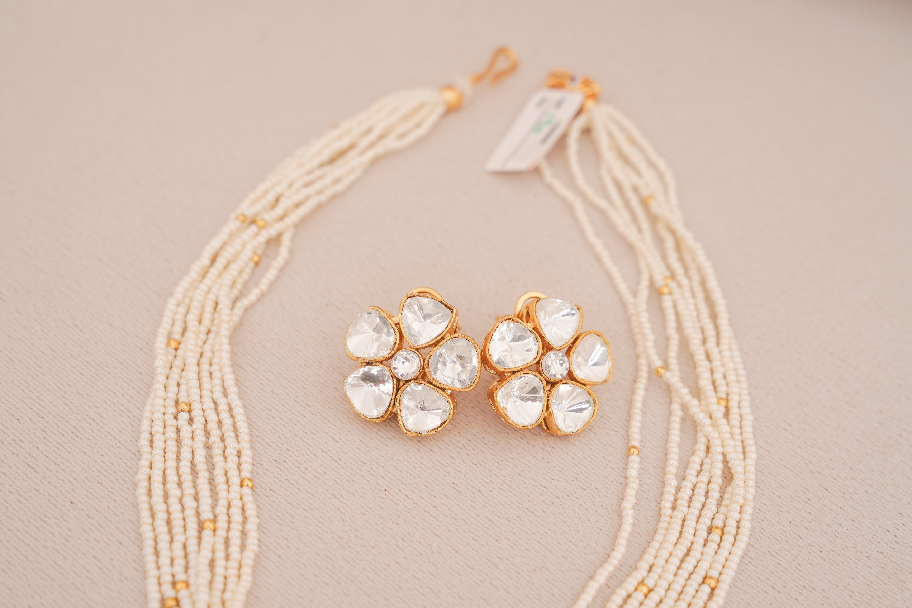 Floral Polki Multi Strand Pearl Necklace Set