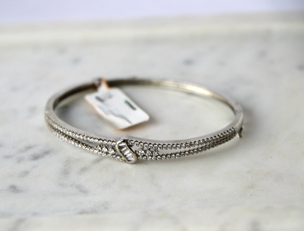 Luminous Silver CZ Openable Bangle Bracelet